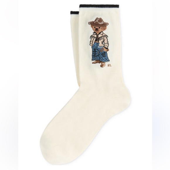 Ralph Lauren Cream Cowboy Bear w women's Socks - Picture 2 of 5